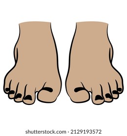 Front view of two bare human feet with black nails. Cartoon style.