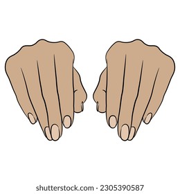 Vista frontal de dos bellas manos femeninas. Escribiendo gesto. Plantilla de manicura. Estilo de caricatura.