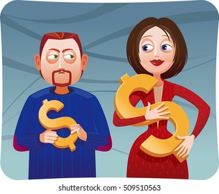 Front view of two businessmen looking at each other with jealousy.