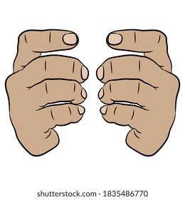 Front view of two empty human hands with bent fingers. Cartoon style.