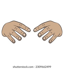 Front view of two empty human hands with open fingers. Cartoon style. Isolated vector illustration.