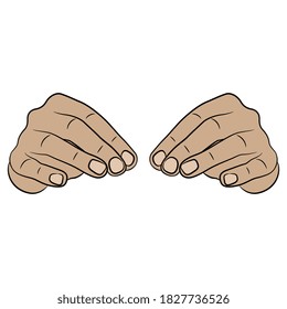 Vista frontal de dos manos humanas. Estilo de caricatura.