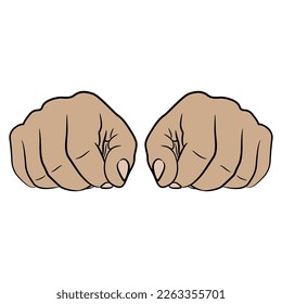 Front view of two human hands hold in fists. Cartoon style.