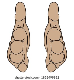 Front view of two reached forward human male hands. Cartoon style.