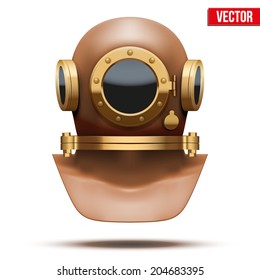 Front view of Underwater diving scuba helmet. Water leisure, old style. Vector Illustration. Isolated on white background