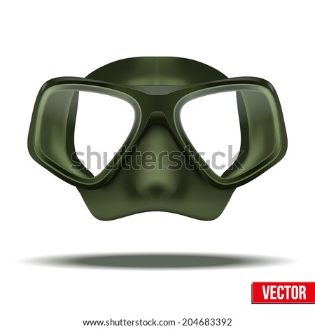 Front view of Underwater diving scuba green mask. Water leisure, rubber protection. Vector Illustration. Isolated on white background