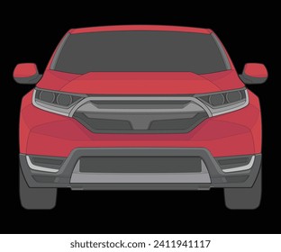 front view Vector Illustration of Isolated highlight  color car on black background, Vehicle in a Flat Cartoon Style.
