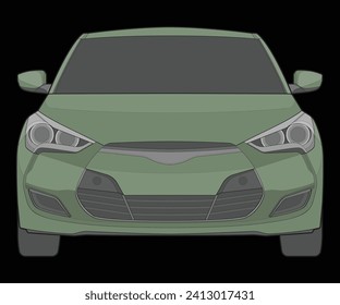 front view Vector Illustration of Isolated highlight  color car on black background, Vehicle in a Flat Cartoon Style.
