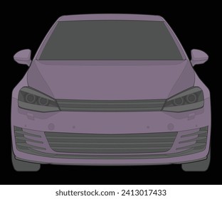 front view Vector Illustration of Isolated highlight  color car on black background, Vehicle in a Flat Cartoon Style.
