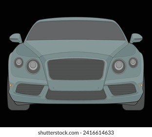 front view Vector Illustration of Isolated highlight  color car on black background, Vehicle in a Flat Cartoon Style.
