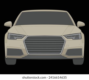 front view Vector Illustration of Isolated highlight  color car on black background, Vehicle in a Flat Cartoon Style.
