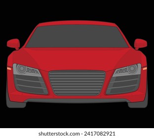 front view Vector Illustration of Isolated highlight  color car on black background, Vehicle in a Flat Cartoon Style.
