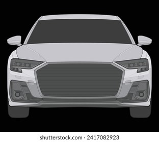 front view Vector Illustration of Isolated highlight  color car on black background, Vehicle in a Flat Cartoon Style.
