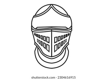 Front View version Outline Art of a Medieval Helmet. Editable Clip art.