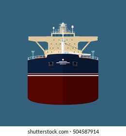 Front View of the Vessel, Oil Tanker, International Freight Transportation, Vessel for the Transportation of Goods, Vector Illustration  svg