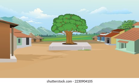 vista frontal del pueblo indio el viejo día de la india banayan árbol medio de la aldea actualizada