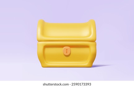 Front view Vintage treasure chest close lock on purple background. Trove money saving wealth precious protection concept. Cartoon minimal style cute smooth. 3d render illustration elements