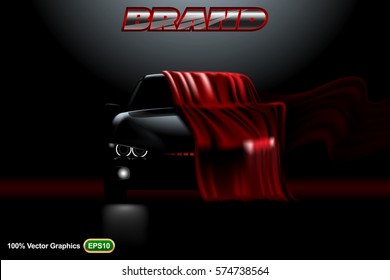 Front view Wallpaper mock up with Black car covered on dark background. Digital vector illustration