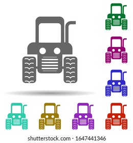 Front view wheeled tractor in multi color style icon. Simple glyph, flat vector of transport icons for ui and ux, website or mobile application