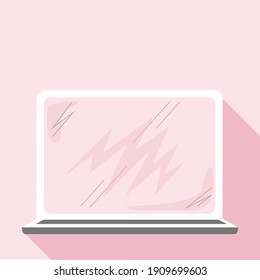 front view of white computer labtop vector isoloted on pink background. Flat illustrator vector. Can insert Text or object on Screen or use as object. 