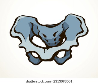 Front view white old sick iliac torso column pubic crest part leg femoral ache therapy scan x ray injury surgery logo. Hand drawn black medic xray spinal ill pain exam diagram line cartoon sketch art