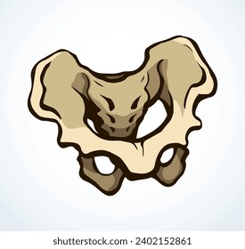 Front view white old sick iliac torso column pubic crest part leg femoral ache therapy scan x ray injury surgery logo. Hand drawn black medic xray spinal ill pain exam diagram line cartoon sketch art