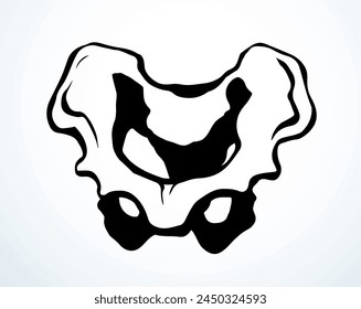 Front view white old sick iliac torso column pubic crest part leg femoral ache therapy scan x ray injury surgery logo. Hand drawn black medic xray spinal ill pain exam diagram line cartoon sketch art