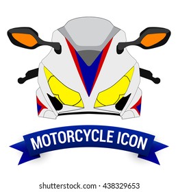 Front View White Race Motor Bike Icon / Motorcycle Badges / Motorcycle Design