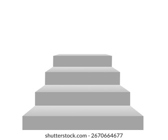 Vorderansicht der weißen Treppe im minimalen Stil. Leere Mockup-Plattform oder Podium-Vorlage für Produktdarstellung, Präsentation oder architektonischen Hintergrund