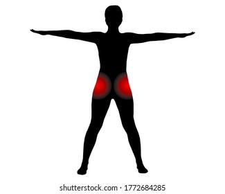 Front view of woman with symbol for hip pain