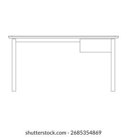 Front view of wooden desk with rectangular top and single drawer on the side. Simple and functional furniture for office or home workspace