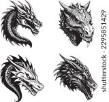 front view of a Wyvern head, 1 color vector art black on white background