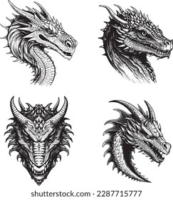 front view of a Wyvern head, 1 color vector art black on white background