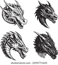 front view of a Wyvern head, 1 color vector art black on white background