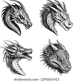 front view of a Wyvern head, 1 color vector art black on white background