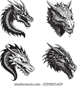 front view of a Wyvern head, 1 color vector art black on white background