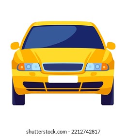 Front view yellow car vector illustration. Cartoon vehicles, car, truck, lorries, sedans isolated on white background. Transport, urban traffic, road concept