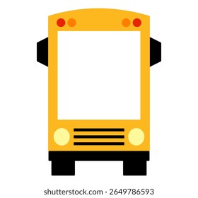 Front view of yellow school bus icon with blank space for text. Clipart image isolated on background.