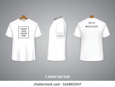 Front view,side view and back view t-shirt design template,Realistic mock up,vector illustration