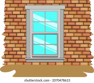 Front Wall windows Illustration of Aluminum frame vector Cartoon House outside Bricks