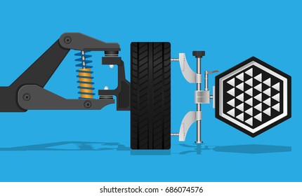 Front Wheel Car Suspension With Alignment Equipment Reflector Shop Tool