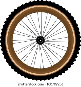 Front wheel of a mountain bike isolated on white background