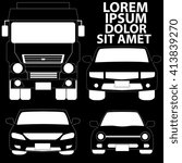 Front white vehicles of various sizes to be used in the presentation of your data. In vector style.