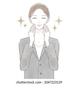 Front of woman in suit. On white background.