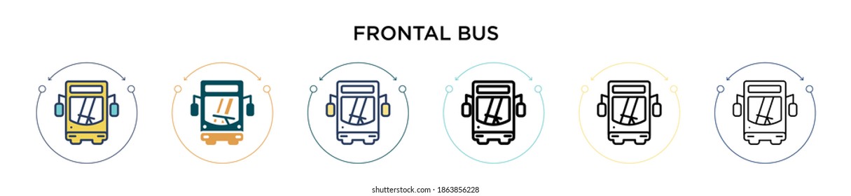 Frontal bus icon in filled, thin line, outline and stroke style. Vector illustration of two colored and black frontal bus vector icons designs can be used for mobile, ui, web