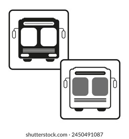 Frontalbussymbole. Symbole des öffentlichen Verkehrs. Urbane Fahrzeugkonturen. Vektorillustration. EPS 10.