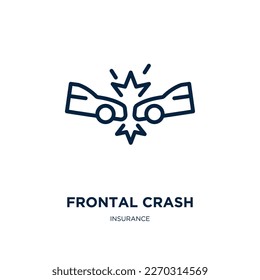 Frontalaufprall-Symbol aus der Versicherungssammlung. Dünne lineare Frontalabstürze, Auto, Crash-Umriss Symbol einzeln auf weißem Hintergrund. Zeilenkrebszeichen, Symbol für Web und Mobile