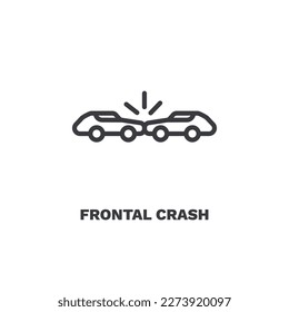 Frontalaufprallsymbol. Leuchtendes Frontalaufprall-Symbol aus der Versicherungs- und Coverage-Sammlung. Rahmenvektor einzeln auf weißem Hintergrund. Editierbares Frontalaufprallsymbol kann im Web und mobil verwendet werden