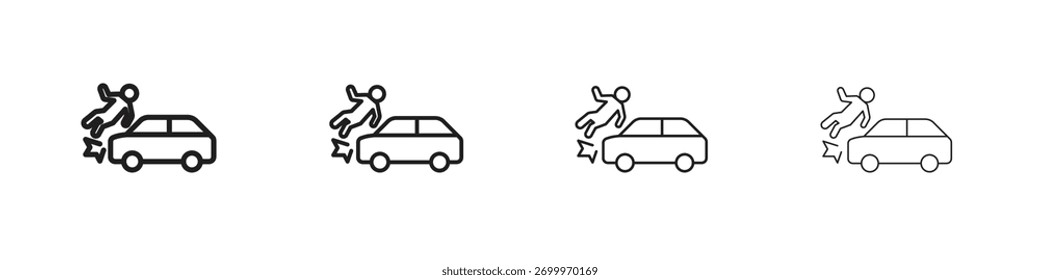 Frontal crash icons. editable stroke icon collection.