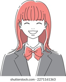 Frontal face of smiling high school girl A｜Pink